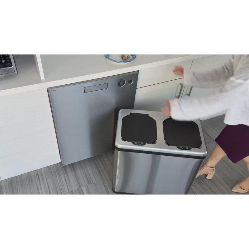 iTouchless Erik Stainless Steel 16 Gallon Motion Sensor Multi-Compartments Trash & Recycling Bin