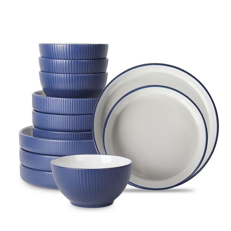 Christian Siriano Larosso 12-Piece Dinnerware Set with Dinner Bowls and Pasta Bowls, Stoneware