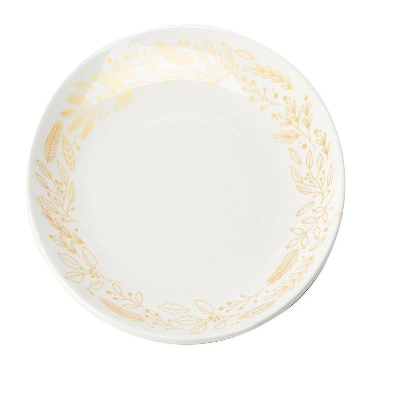 White and Gold 10" Christmas Plate with Leaf Design