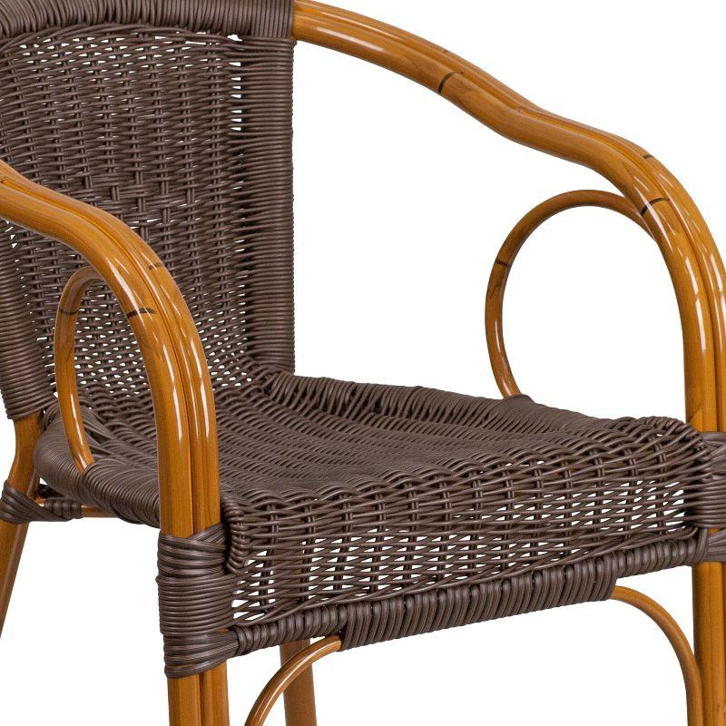 Merrick Lane Esna Series Stacking Rattan Patio Chair with Bamboo Look Aluminum Frame and Integrated Arms