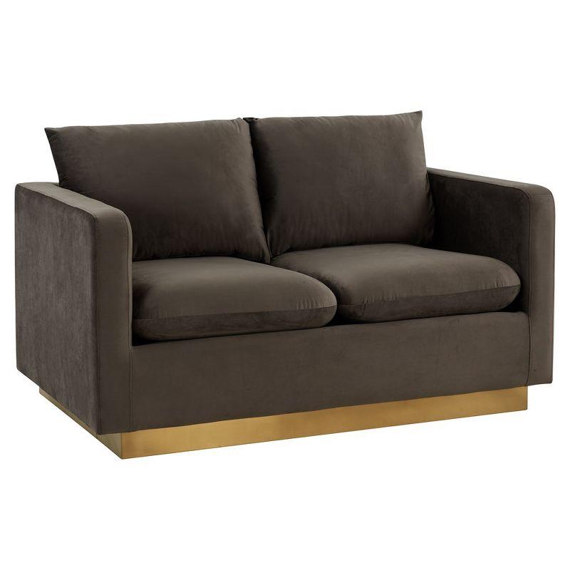 LeisureMod Nervo Mid-Century Modern Upholstered Velvet Loveseat with Gold Frame