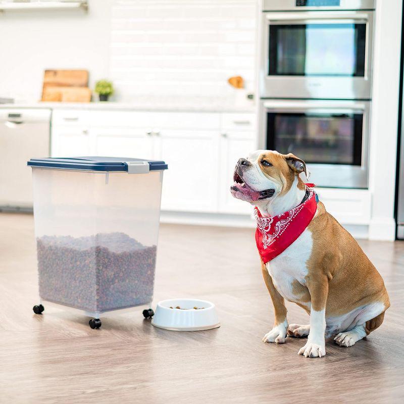 Blue 69 Quart Airtight Plastic Pet Food Storage Container with Casters