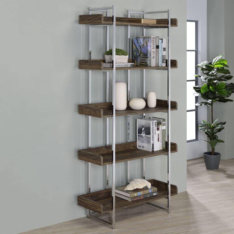 70.25" Angelica 5 Shelf Bookcase Walnut - Coaster: Tall, Open Storage, Modern Design