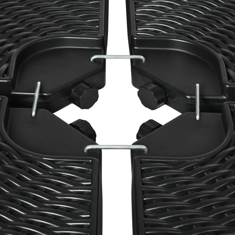 Outsunny 4-Piece 150lb Cantilever Patio Umbrella Base Weights for Offset Hanging Umbrella, Fasteners, Wicker-like HDPE Water or Sand Weights, Black