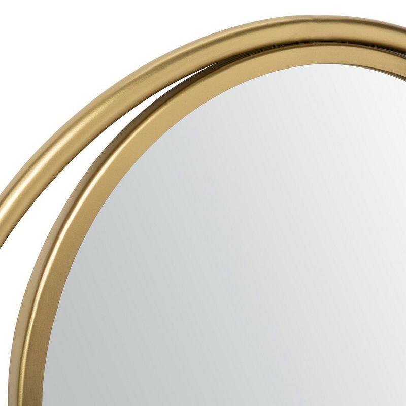 Contemporary Round Wood & Gold Brushed Brass 23.75" Mirror