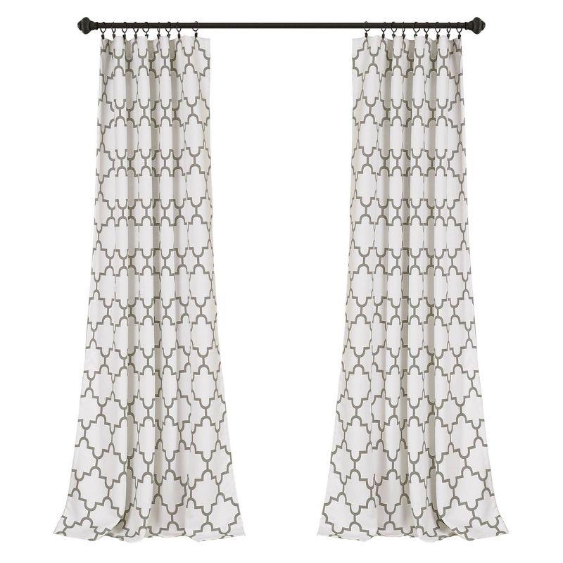 Gray Geometric Trellis Blackout Polyester Curtain Pair