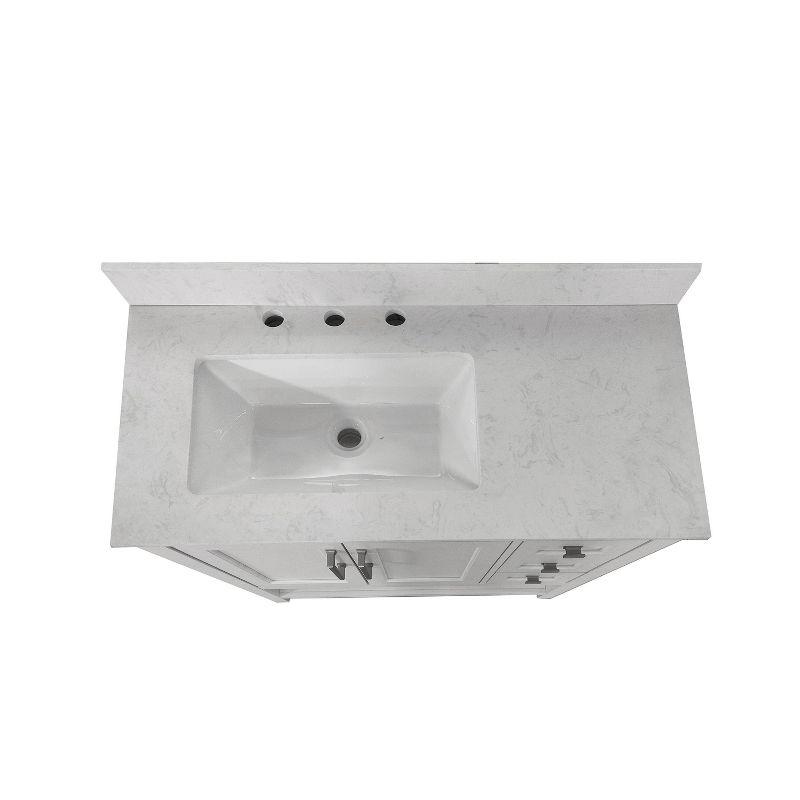 Taylor & Logan 36" Vivien Bathroom Vanity with Open Shelf and 3 Drawers White: Stoneware Surface, Wood Frame, Drop-In Sink