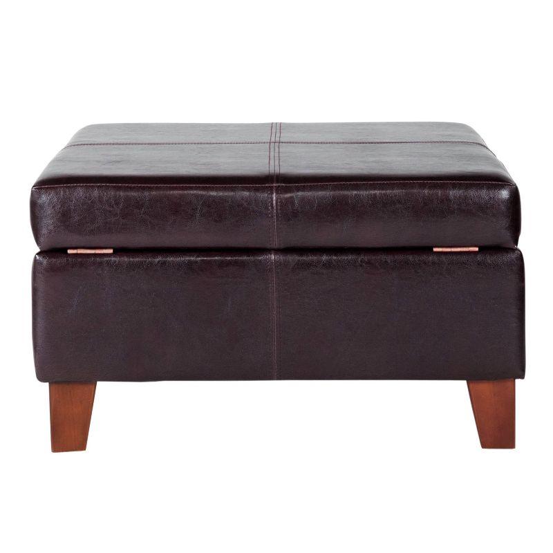 Luxury Large Square Storage Ottoman with Lid - HomePop: Faux Leather, Wood Legs