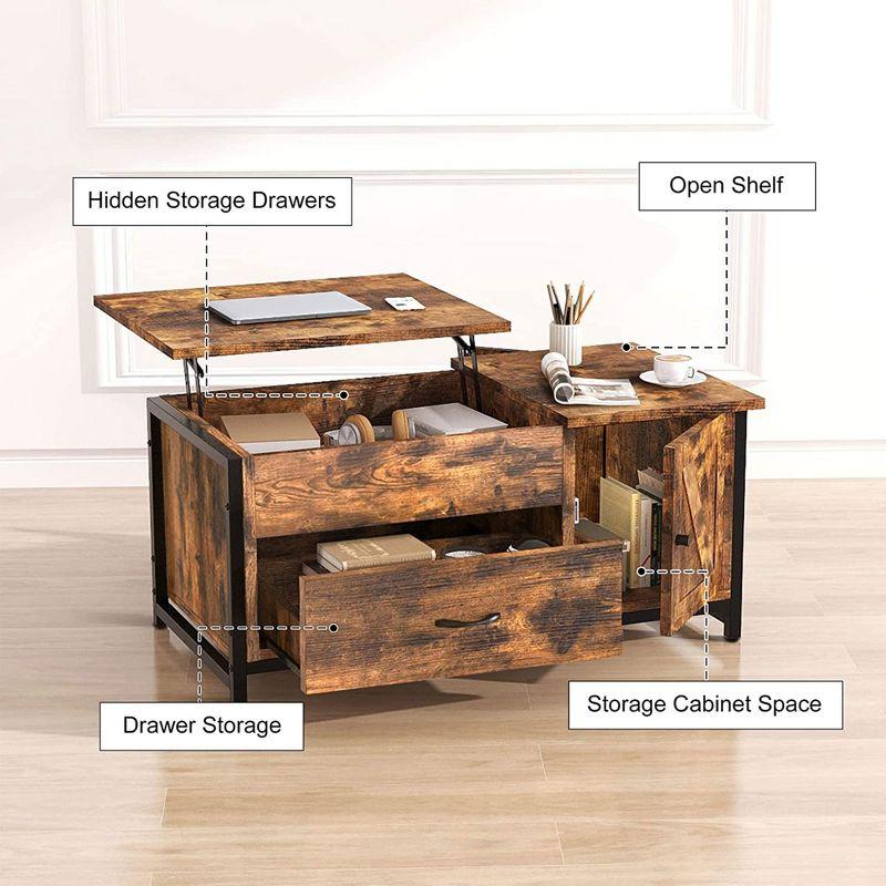 FABATO Lift Top Coffee Table Wood Cabinet with Storage Drawer and Hidden Compartment for Living Room and Office