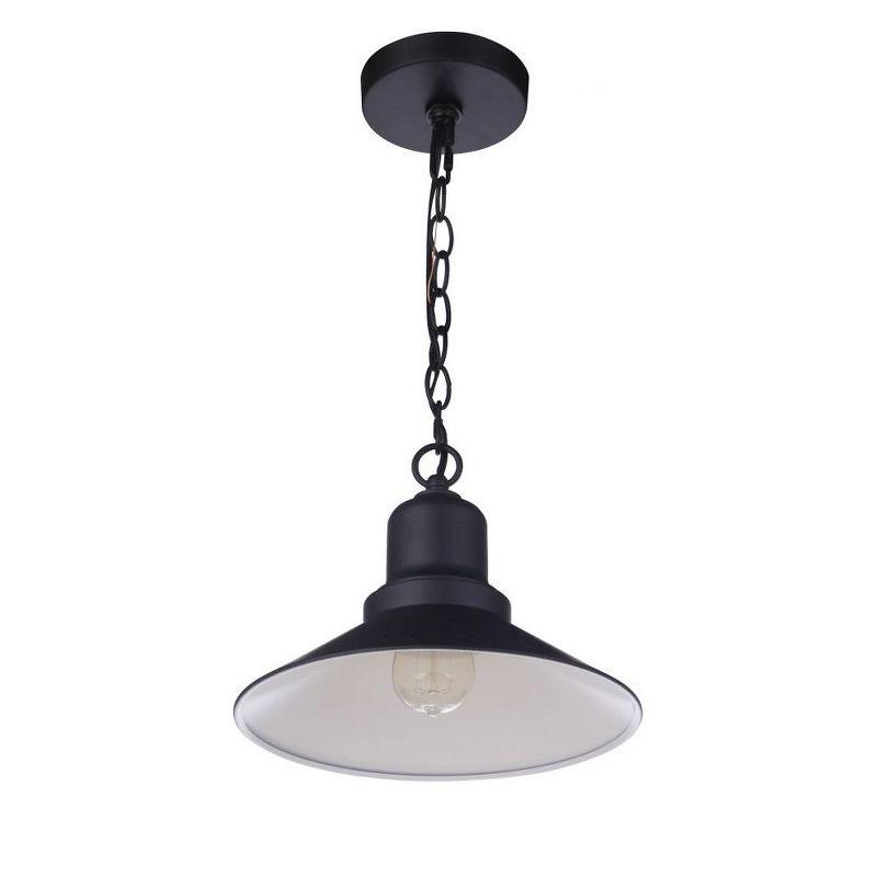 Midnight Black Metal Outdoor Pendant Light with White Interior