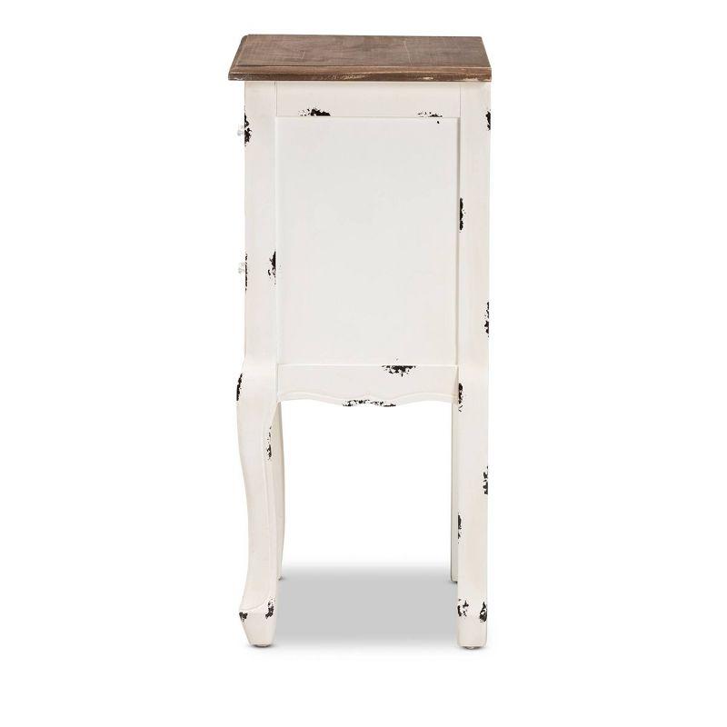 Levron Two-Tone and Antique Wood 2 Drawer Nightstand Walnut Brown/Antique White - Baxton Studio: Bedside Storage Table