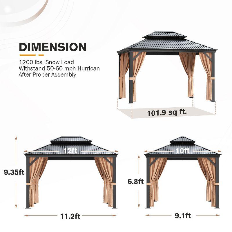 LACOO Galvanized Aluminum Hardtop Permanent Gazebo with Double Roof, Netting and Curtains