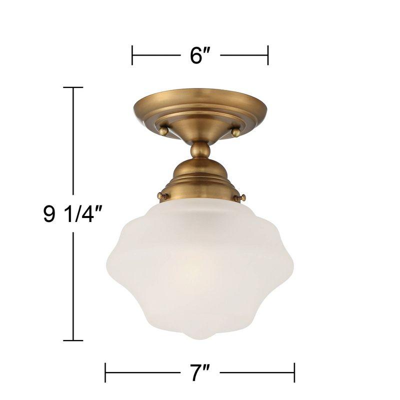 Regency Hill Schoolhouse Floating Modern Farmhouse Ceiling Light Semi Flush Mount Fixture 7" Wide Brass White Glass Shade for Bedroom Living Room Home