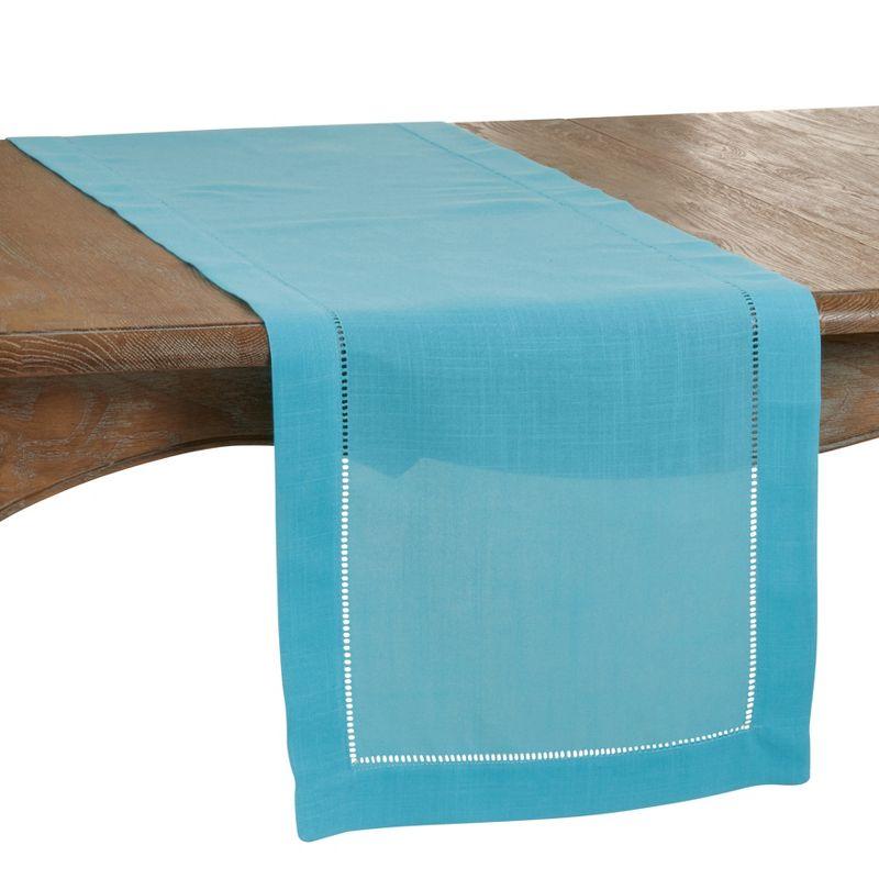 Turquoise Hemstitched Polyester Table Runner