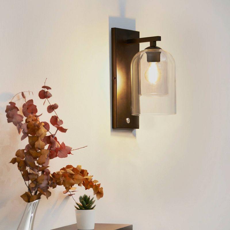 Matte Black Industrial-Style Dimmable Wall Sconce with Glass Dome