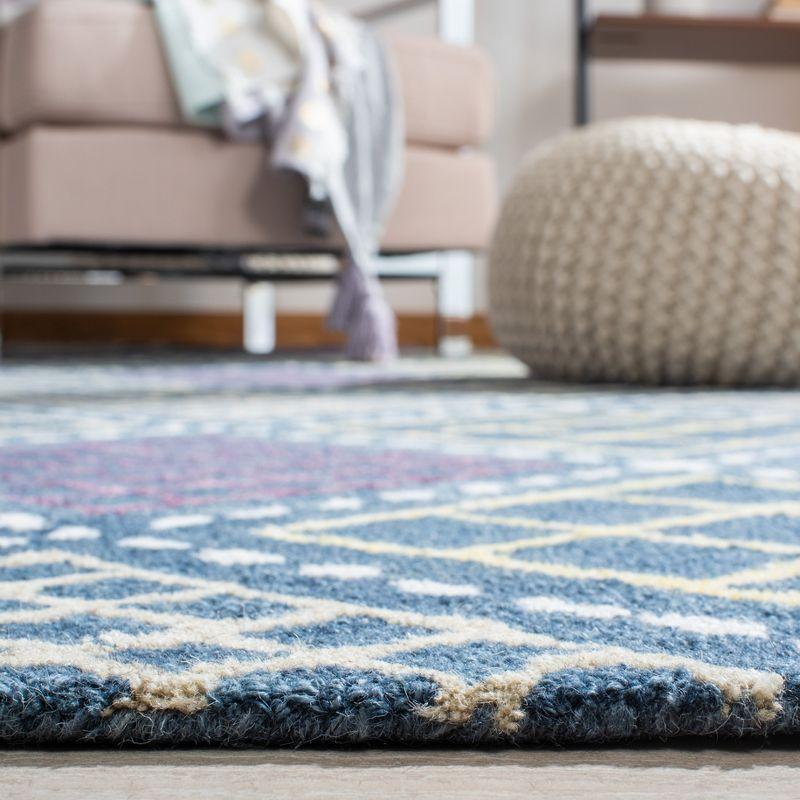 Blue and Yellow Hand-Tufted Wool Square Rug