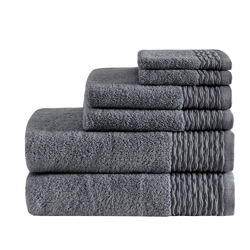 Breeze 6 Piece Wavy Border Zero Twist Cotton Towel Set