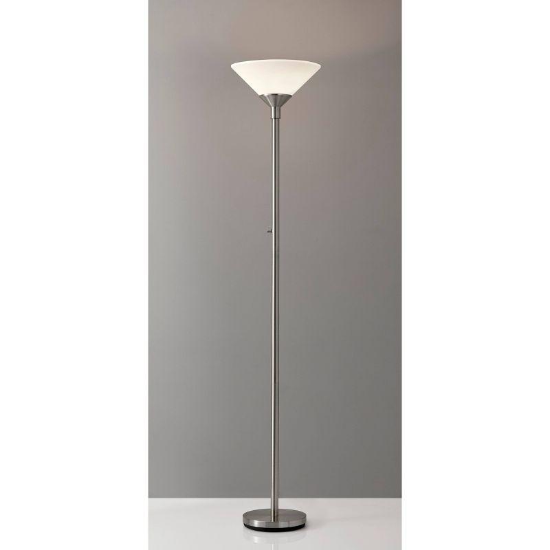 Brushed Steel 3-Way Torchiere Floor Lamp with Frosted Shade