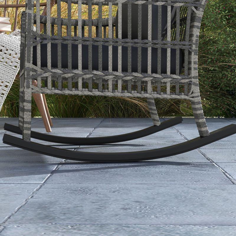 Outsunny Wicker Outdoor Rocking Chair Set, 3 Piece Patio Furniture Set with Padded Cushions and Storage Table, 2-Seater Rattan Bistro Set, Gray