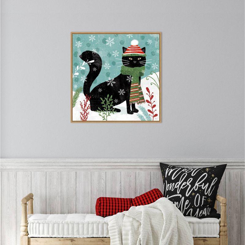 Purrfect Holiday Black Cat Framed Canvas Print, 22" x 22"