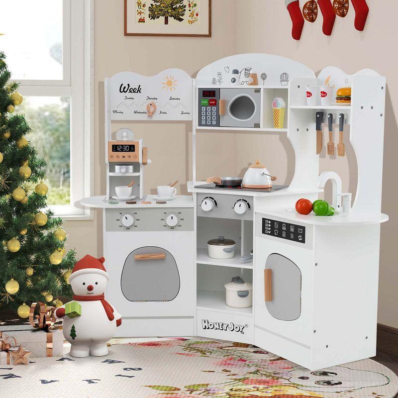 Honeyjoy Corner Kitchen Playset with Coffee Machine Oven Microwave Washing Machine White