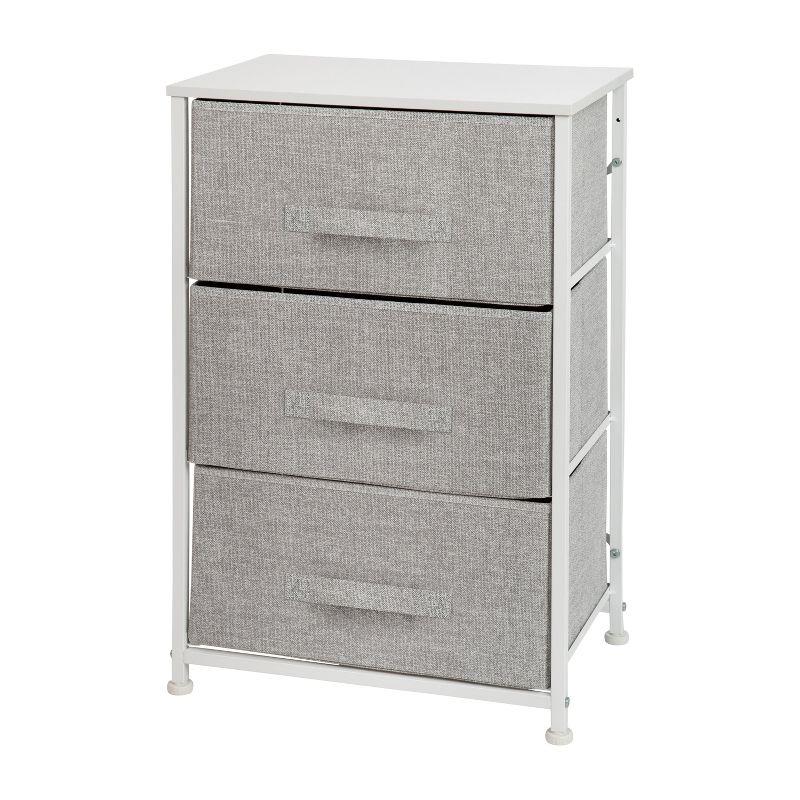 Malone 3 Drawer Vertical Storage Dresser with Wood Top & Fabric Pull Drawers