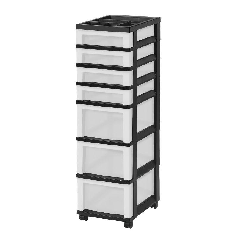 IRIS USA Craft Plastic Organizers and Storage, Rolling Storage Cart, 7 Drawers, Black/Pearl
