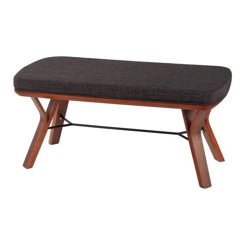 42" Folia Wood Bench Walnut/Charcoal - LumiSource: Entryway, Bedroom Seating, Polyester Upholstery