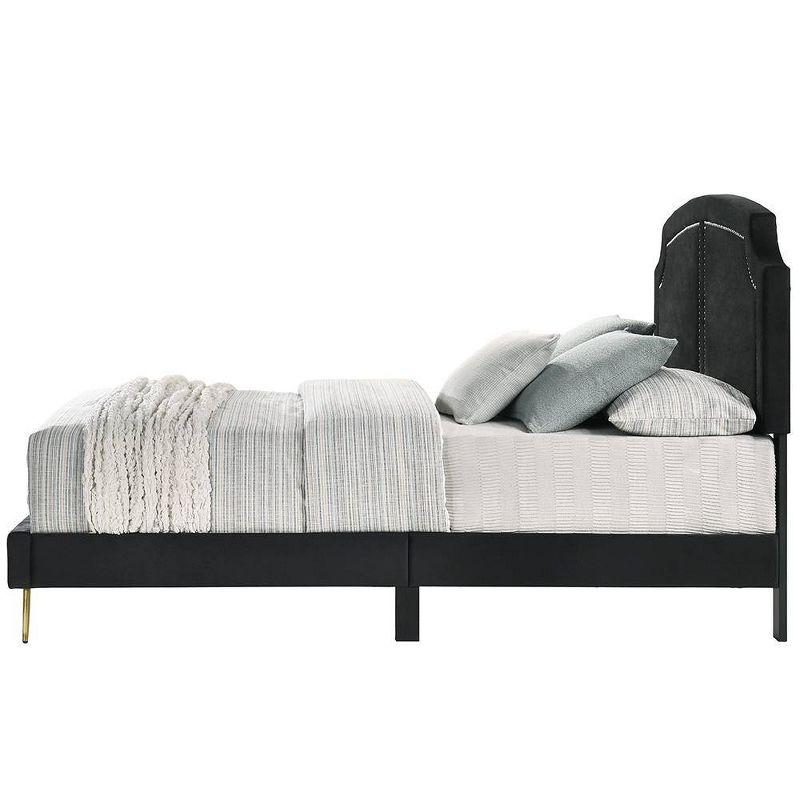 Zeena 86" King Bed Black Velvet - Acme Furniture: Faux Leather Upholstery, Nailhead Trim, No Box Spring Needed