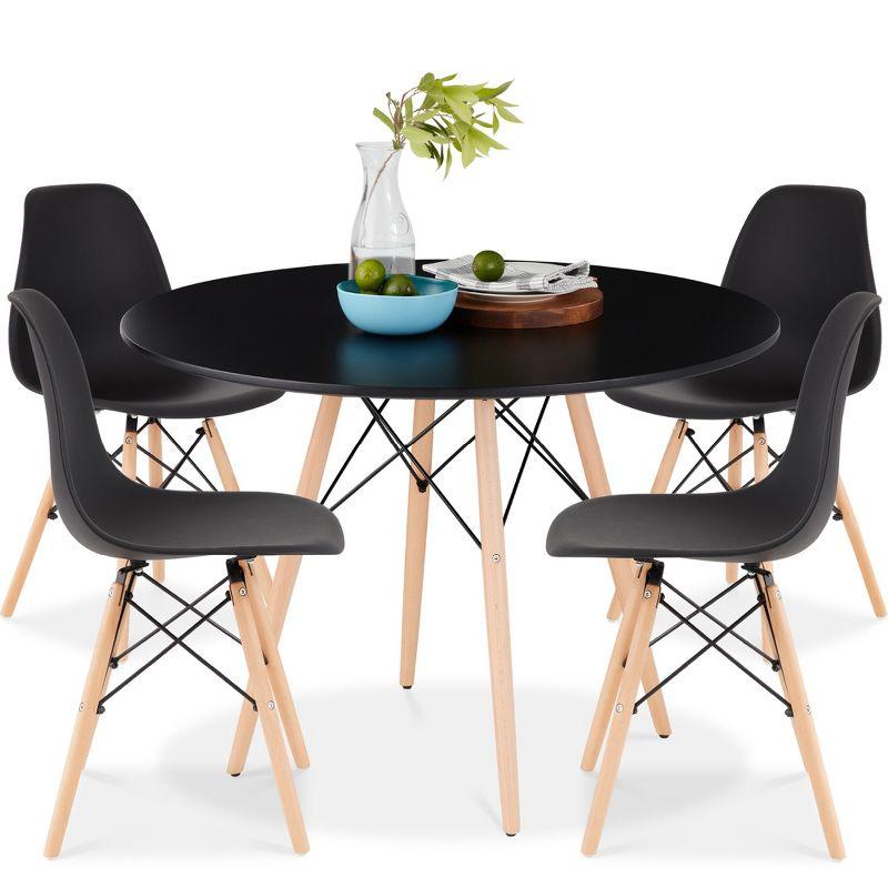 Best Choice Products 5-Piece Compact Mid-Century Modern Dining Set w/ 4 Chairs, Wooden Legs - Black/Oak