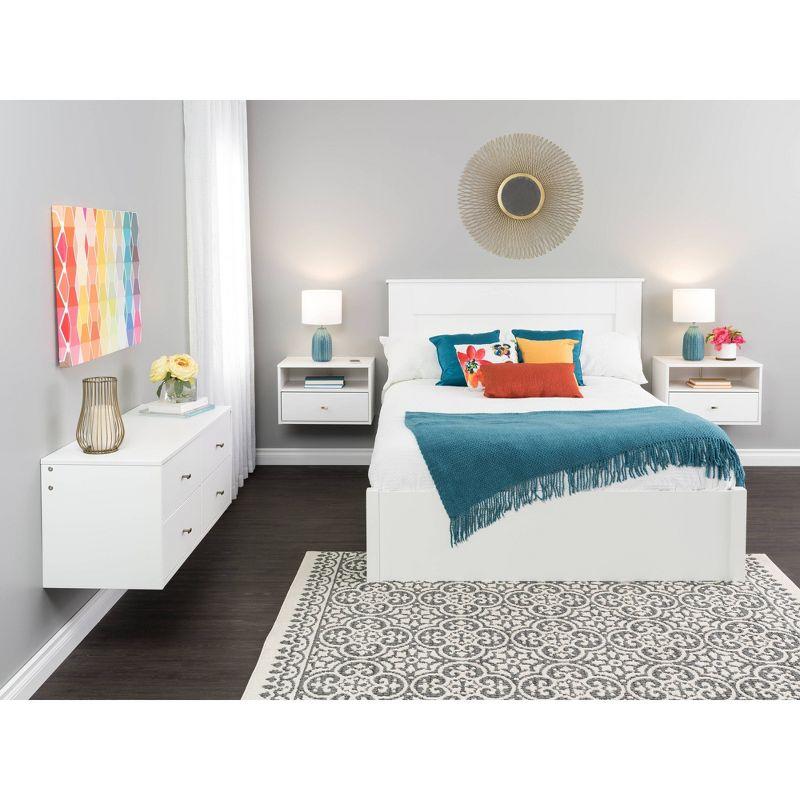Prepac Floating 1 Drawer Nightstand with Open Shelf White: Modern Wall-Mounted Bedside Furniture with Cable Management & Metal Glides