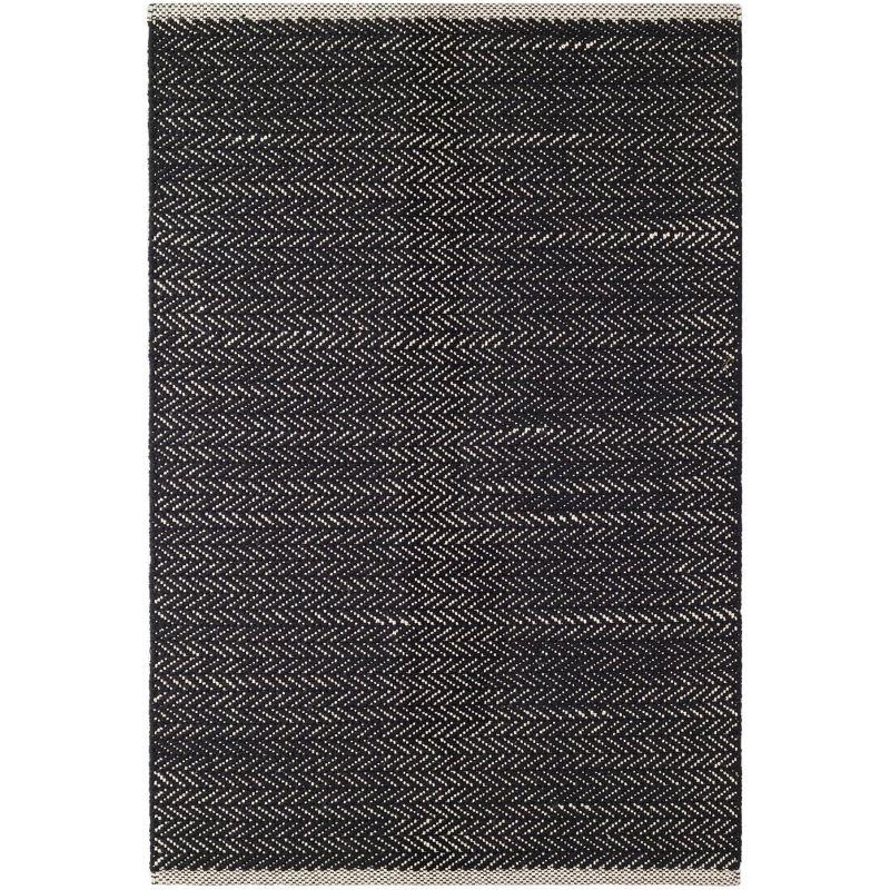 Herringbone Black Handwoven Cotton Rug