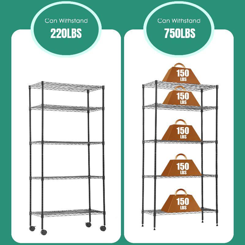 FDW 5 Tier Wire Rack With Casters Unit Heavy Duty Storage Rack Metal Rack Garage Organizer Wire Rack