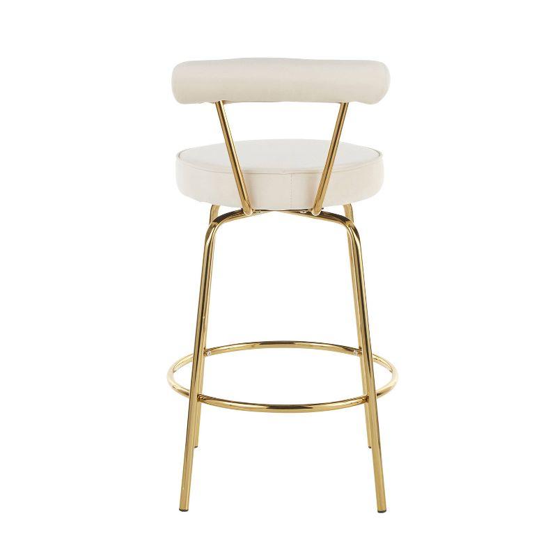 Set of 2 Rhonda Glam Counter Height Barstools Cream Velvet - LumiSource: Gold Finish, Metal Frame, Swivel Function