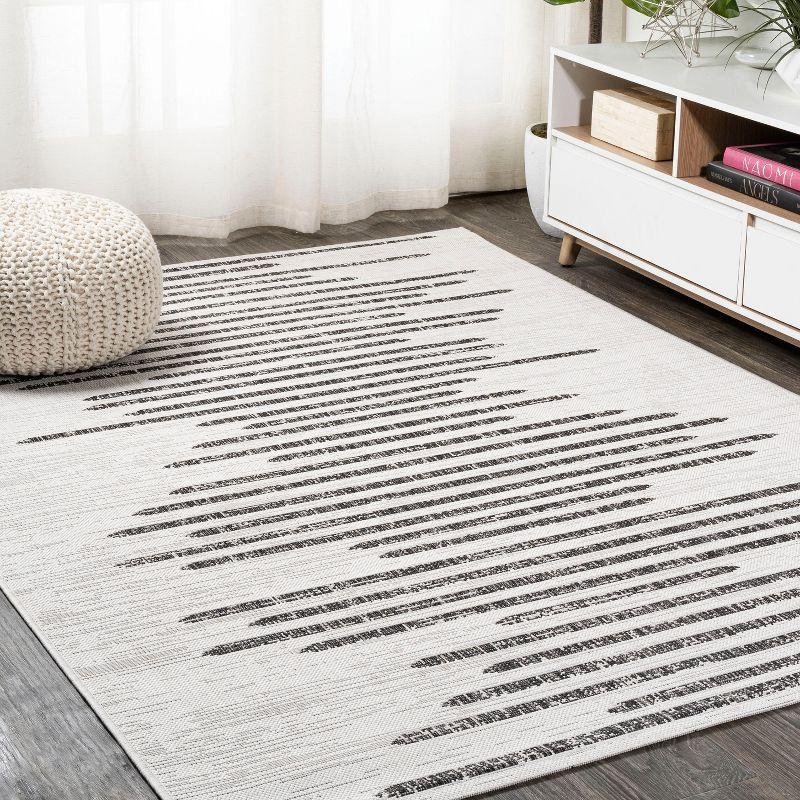 4'x6' Zolak Berber Stripe Geometric Indoor/Outdoor Area Rug, Ivory/Black - JONATHAN Y