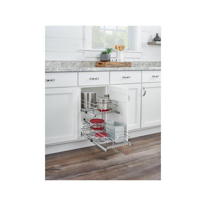 Rev-A-Shelf 5WB2 2-Tier Wire Basket Pull Out Shelf Storage for Kitchen Base Cabinet Organization, Chrome