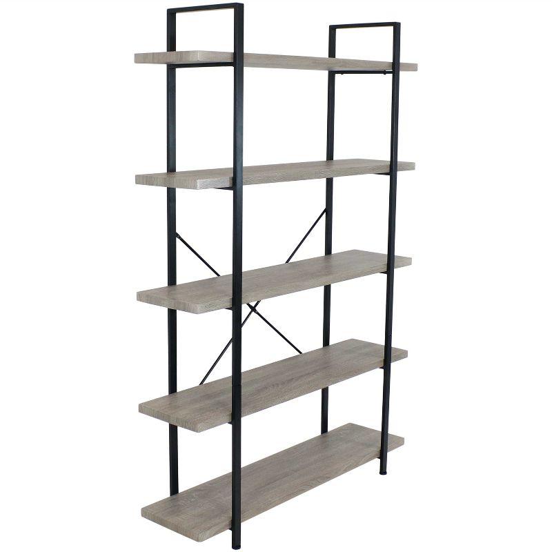 Adjustable Oak Gray 5-Tier Industrial Bookshelf with Cubes