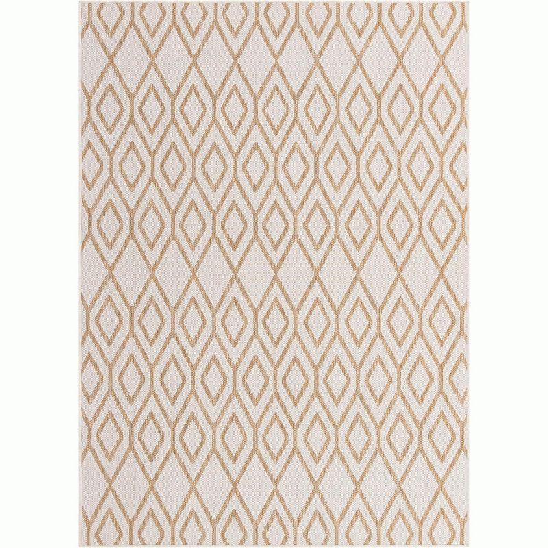 Beige and Brown Trellis Outdoor Rectangular Rug 5' x 7'