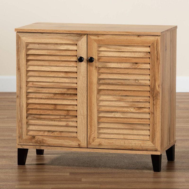 Coolidge Wood 2 Door Storage Cabinet Oak Brown - Baxton Studio: Nautical Style, 4 Fixed Shelves, Wood Frame