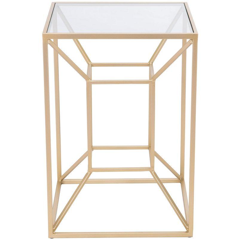 Gold and Glass Boxy Metal Accent Table