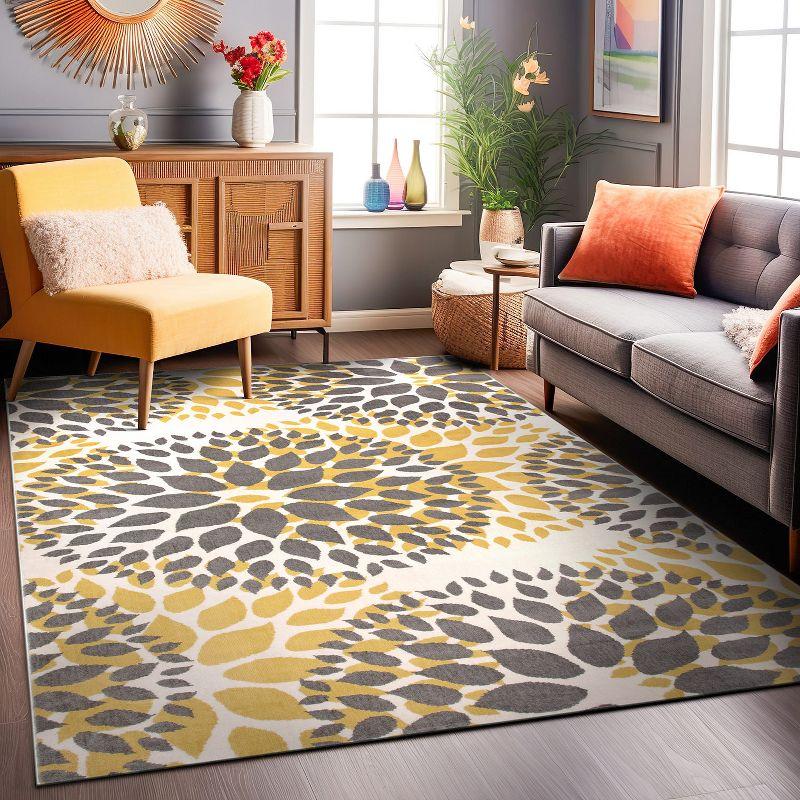 Blossom Burst Yellow Floral 39" Washable Synthetic Rug