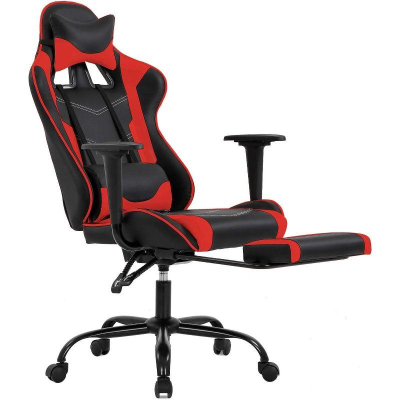 Red and Black PU Leather Ergonomic Gaming Chair with Footrest