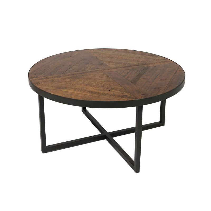 Foley 36" Round Rustic Wood and Black Metal Coffee Table