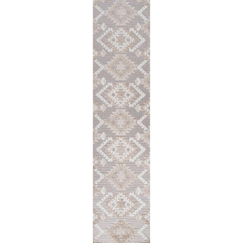 2'x8' Sumak High-Low Pile Neutral Diamond Kilim Indoor/Outdoor Runner Rug, Beige/Gray - JONATHAN Y