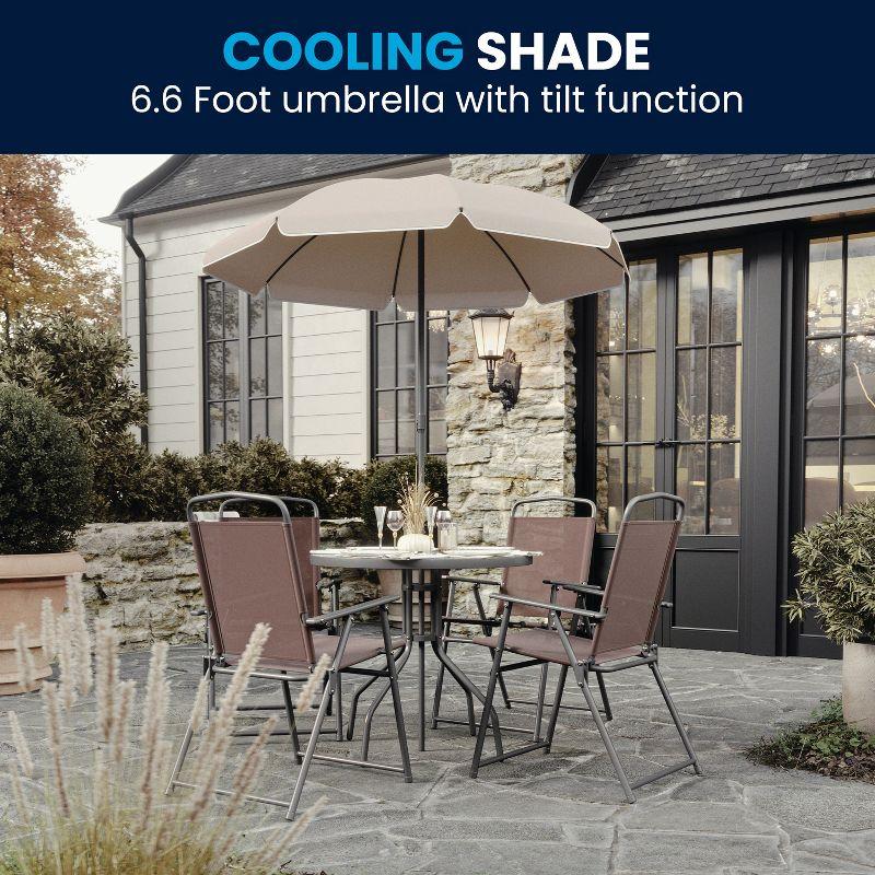 Flash Furniture Nantucket 6 Piece Patio Garden Set with Table, Umbrella and 4 Folding Chairs