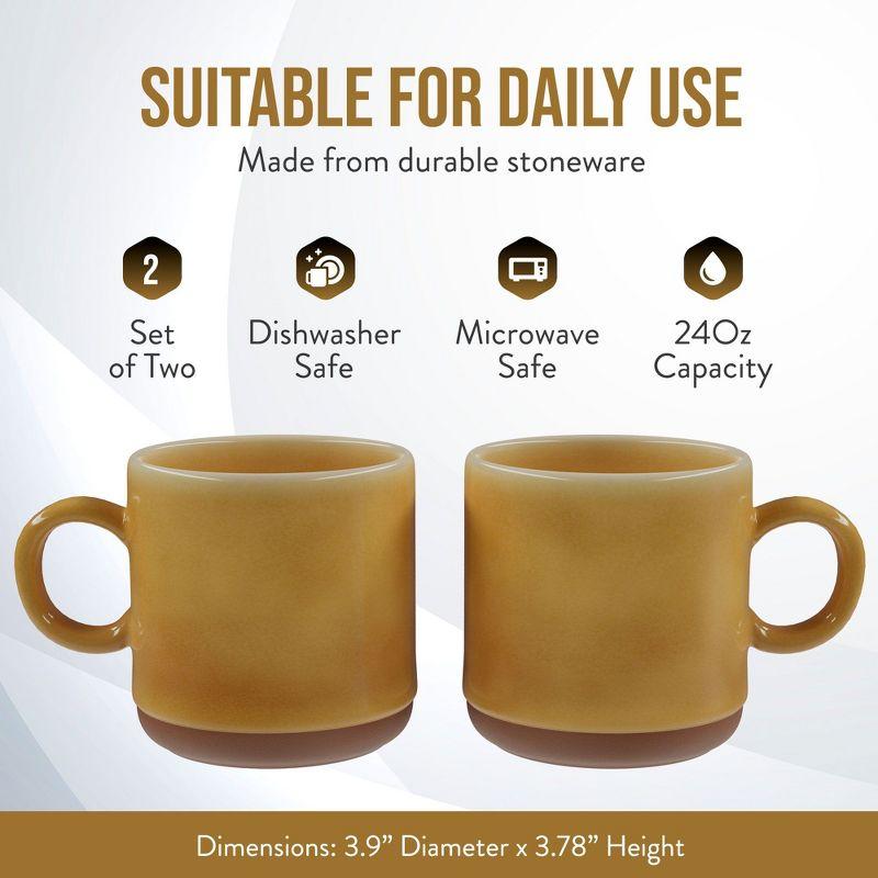American Atelier Stoneware Mugs w/ Terra Cotta Bottom, Set of 2, 4-Inch Cup for Coffee, Tea, and Hot Chocolate, Dishwasher and Microwave Safe, Honey