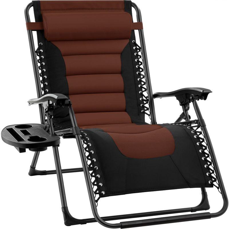 Oversized Padded Zero Gravity Lounger with Side Tray - Black/Brown