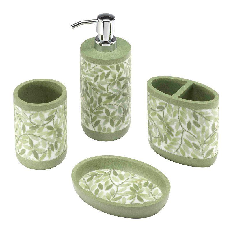 Green Leaf Pattern Resin 4-Piece Bath Accessory Set