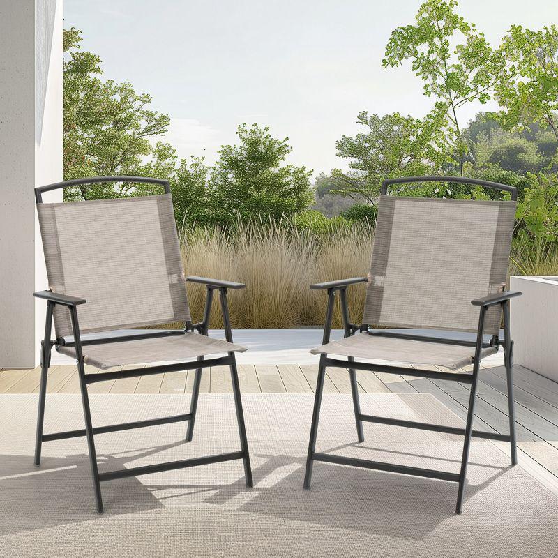 Pellebant 2pc Patio Folding Chairs 2-Pack Dining Chairs Outdoor Portable Sling with Armrest Black