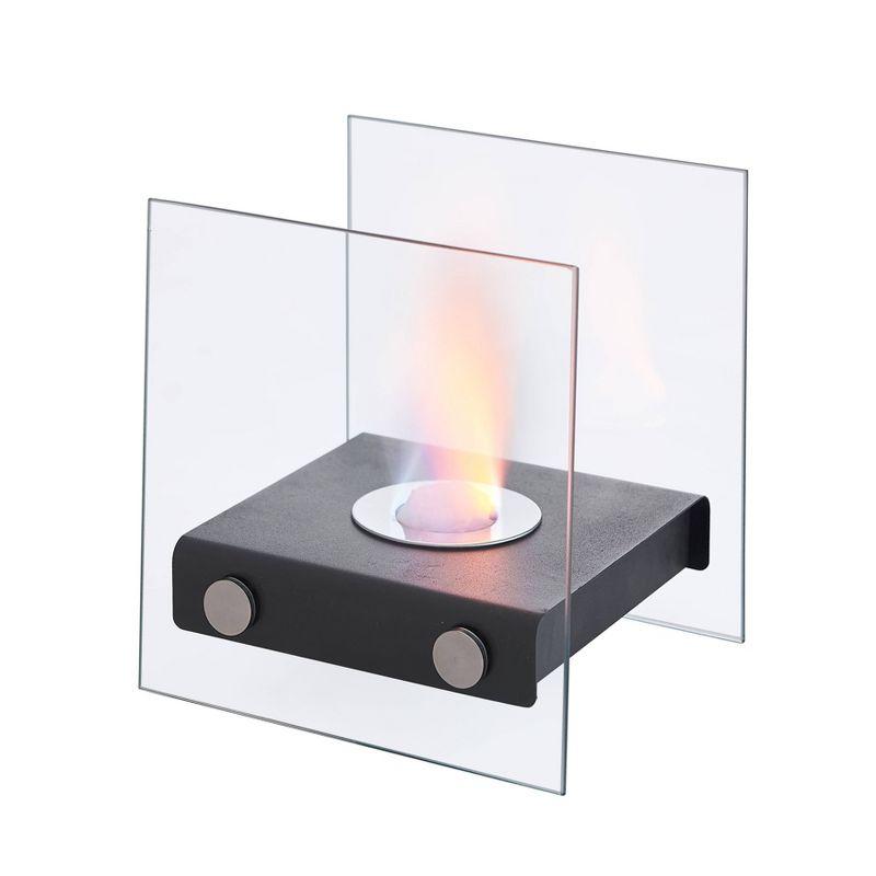 6.75"x7.5" Ventless Smokeless Square Glass & Black Metal Tabletop Fire Pit - Danya B.